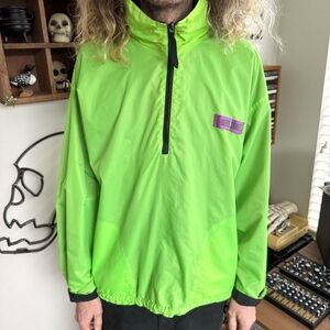 Vintage 80s Neon Green and Black Reversible Windbreaker OP Jacket ~ Size Medium